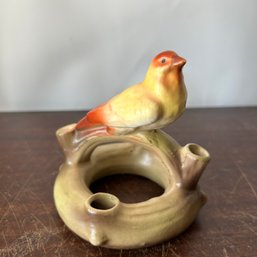 Vintage Czech Ceramic Bird Mini Flower Frog Vase