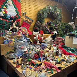 HUGE Christmas Lot! Featuring Vintage Ornaments, Decor, Tree Skirt, Tree Stands, And More! (Attic)