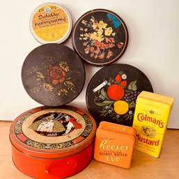 7 Vintage Tin Collector Cans - Tole, Reese's & Colman's Mustard And More (NK)