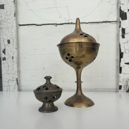 Pair Of Vintage Brass Incense Burners (OA)