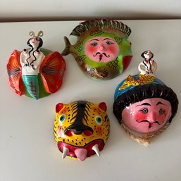 Set Of Four Vintage Made In Mexico Coconut Head Masks (Upstairs BR)