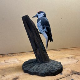 Vintage Handcarved Hand Painted Woodpecker Statue (attic)
