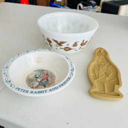 Pyrex Bowl, Cookie Mold And Peter Rabbit Dish (NK)