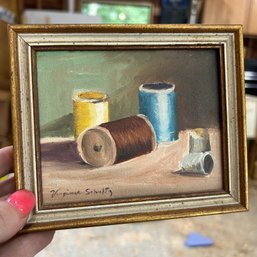 Small Framed Painting, Thread Spools (garage)