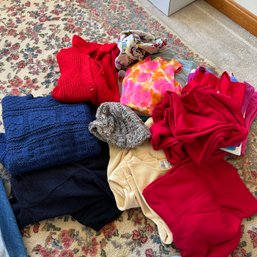 Assorted Handmade Sweaters, Ladies Clothes, Vintage Belts, And More (Upstairs BR)