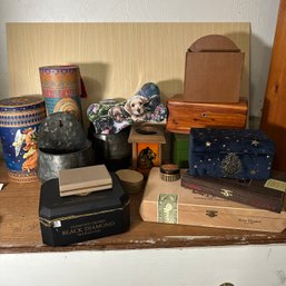 Assorted Jewelry Boxes, Cigar Boxes, Wall Pocket Planters, & More (67018) (OA)