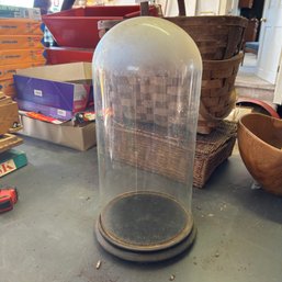 18' Glass Dome Vitrine, Glass Cloche, Wooden Base (Garage On Table)