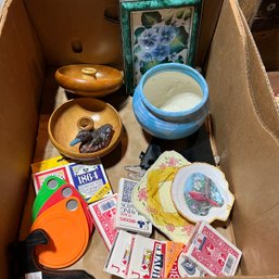 Assorted Decor, Plate Stands And Playing Cards (Garage)