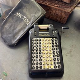 Vintage Victor Adding Machine With Leather Cover (Garage On Table)