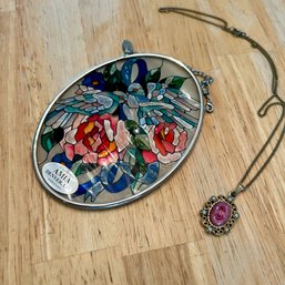 Small Stained Glass Suncatcher And Gold Toned Necklace (kitch)