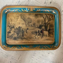 Cool Vintage Metal Tray Of Currier & Ives 'summer In The Country' (Kitchen)