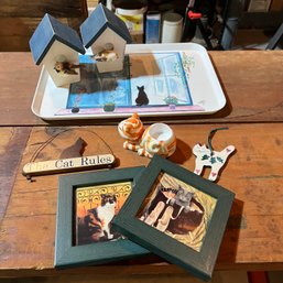 Cat Themed Decor With Pair Of Decorative Bird Houses (Garage)