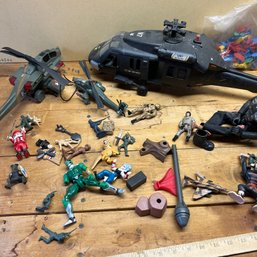 Mixed Lot Of Vintage GI Joe And Helicoptors, Black Hawk Helicopter, Army Figurines, Etc (attic)