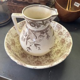Antique Wedgwood & Co 'Louise' Water Pitcher (circa Late 1800s) W/ Generic Wash Basin (Garage On Table)