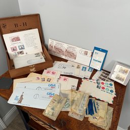 Vintage Stamp Collection In Wooden Box (HW)