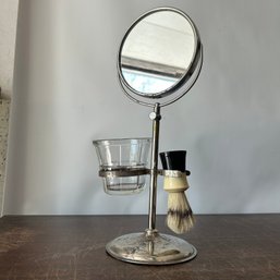 Beautiful Vintage Mens Chrome Shaving Mirror Stand Set, Swivel Mirror Stand With Shaving Cup And Brush