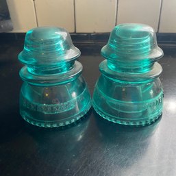 2 Vintage Aqua Green Colored Hemingray Glass Insulators No. 42 (Kitchen)