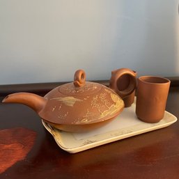 Clay Asian Tea Set W/Nippon Porcelain Tray (Living Room)