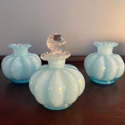 Set Of 3 Blue Glass Perfume Bottles (Living Room)