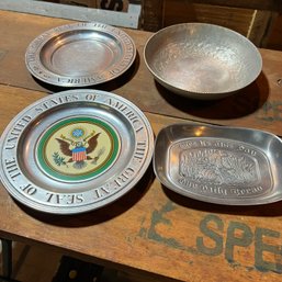 Metal Trays And Hammered Bowl (Garage)