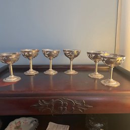 Sterling Silver Set Of 6 Wine Goblets With Glass Inserts (Living Room)