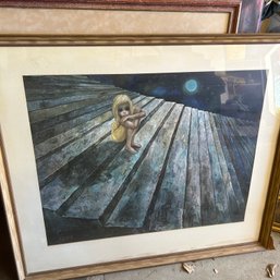 Framed Lithograph Of 'Alone' By 'Walter' Keane (Garage Under/Near Table)