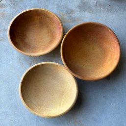 Trio Of Handmade Large Wooden Bowls  (Basement)