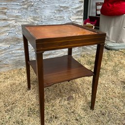 Vintage Mid Century Leather Top Wooden Side Table
