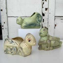 Lovely Trio Of Vintage ROSEVILLE Ceramic Mini Planters, Grasshoppers, Etc (OA)