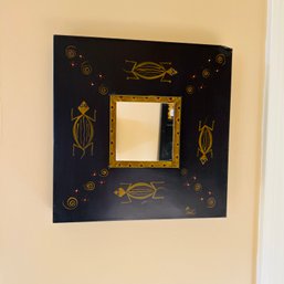Metal Framed Mirror With Painted Accents - Made In Mexico (hallway)