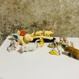 Mixed Lot Of Ceramic Animals - Bunnies, Birds, Elephants, Pig (BSMT In Bag)