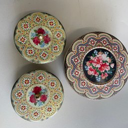 Three Decorative Floral Metal Tins