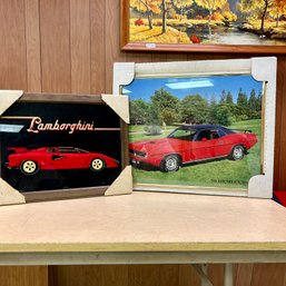 Pair Of Vintage Framed Car Art (BSMT)