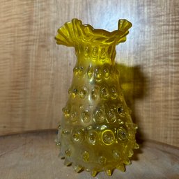 Vintage Yellow Glass Hobnail Vase (Basement 1)