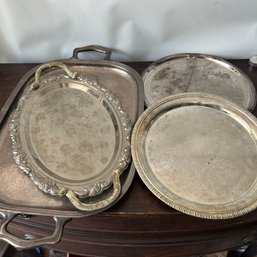 Mixed Lot Of Decorative Metal Trays, Silver Finish