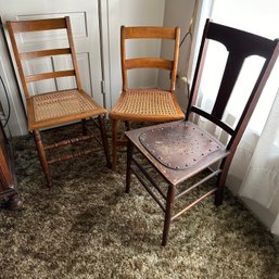 Trio Of Vintage Chairs Including Two With Cane Seats (Up2)