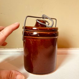 Vintage, Small Brown Glazed Stoneware Cheese Crock (SA)