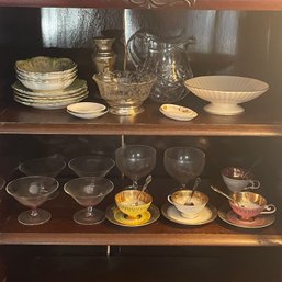 Cabinet Lot - 2 Shelves Of Teacups, Spoons, Glass, Saucers (Living Room)
