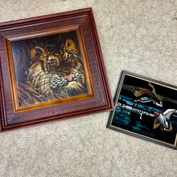 Pair Of Vintage Art Pieces: Tiger And Ducks (BSMT)