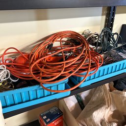 Various Extension Cords And Work Lamp (bsmt)