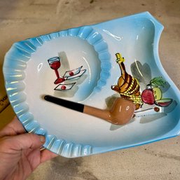 Vintage Handpainted Ceramic Ashtray, Platter (bsmt)
