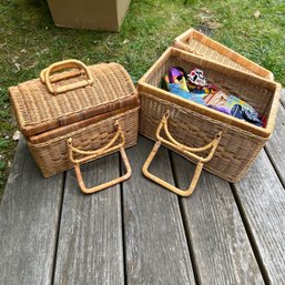 Pair Of Woven Handled Baskets, Including Fashion Scarves (Shed)