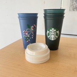 Set Of 5 Reusable Plastic Starbucks Cups With Lids (garage)