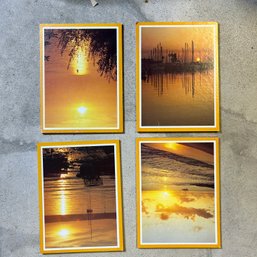 Set Of Four Vintage Laminated Sunset Ocean Prints (bsmt)