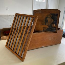 Vintage Wooden Crates And Wood & Metal Screen