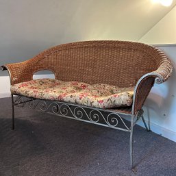 Vintage Rattan And Metal Loveseat With Cushion (attic Right)