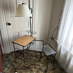Three Metal & Glass Nesting Tables, Largest With Lamp - See Description (Up2)