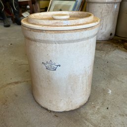 Antique 6 Gallon Robinson Ransbottom Stoneware Crock With Lid (Garage Left)