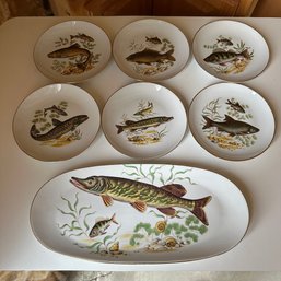 Beautiful Vintage Naaman Made In Israel 7-Piece Fish Plate Set (Basement)