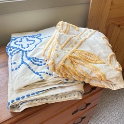 Pretty Pair Of Vintage Cotton And Chenille Tablecloths